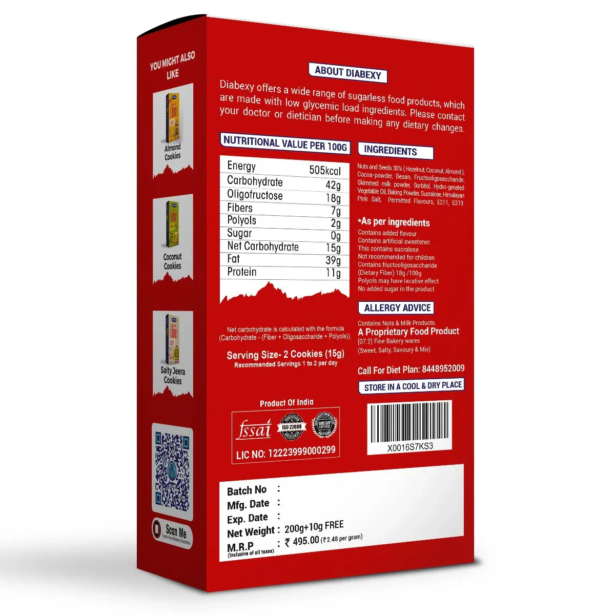 Diabexy Cookies Combo (Almond 200g, Chocolate 200g, & Coconut 200g) (Pack of 3) - Image 2