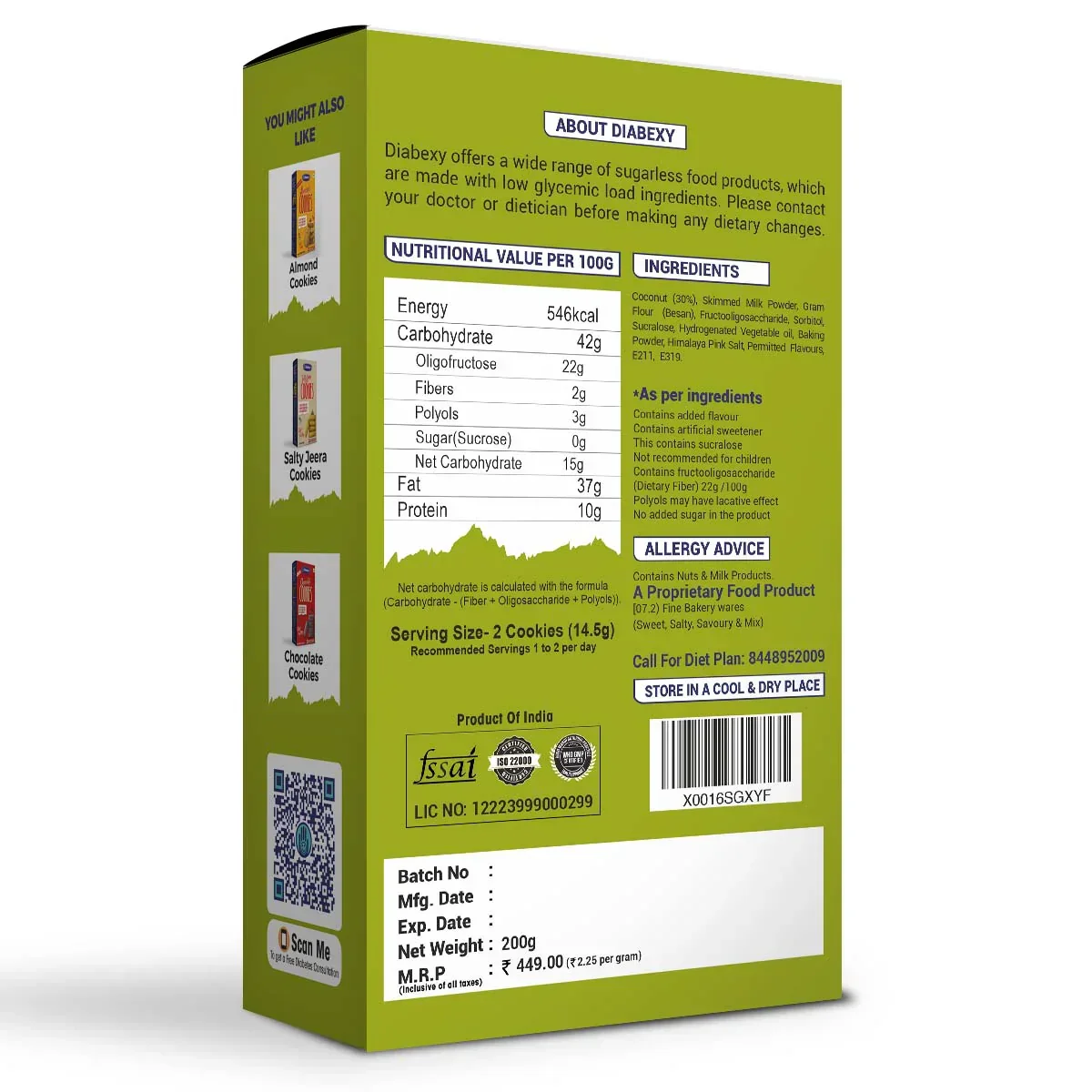 Diabexy Cookies Combo (Almond 200g, Chocolate 200g, & Coconut 200g) (Pack of 3) - Image 3