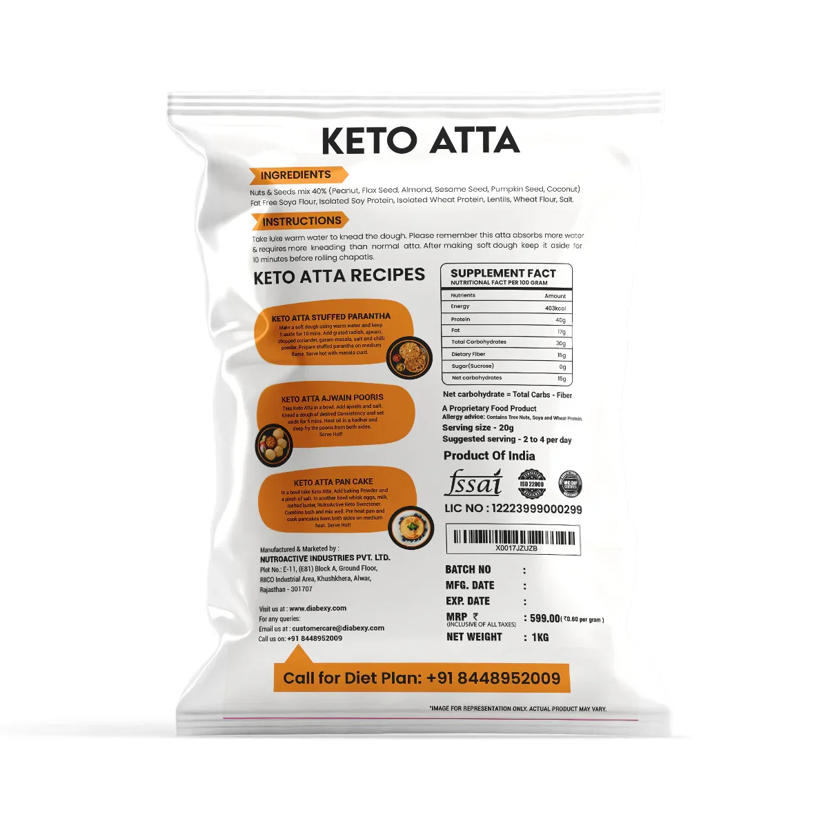 NutroActive Keto Atta 1kg with Keto Sugar 250g Combo - Image 3