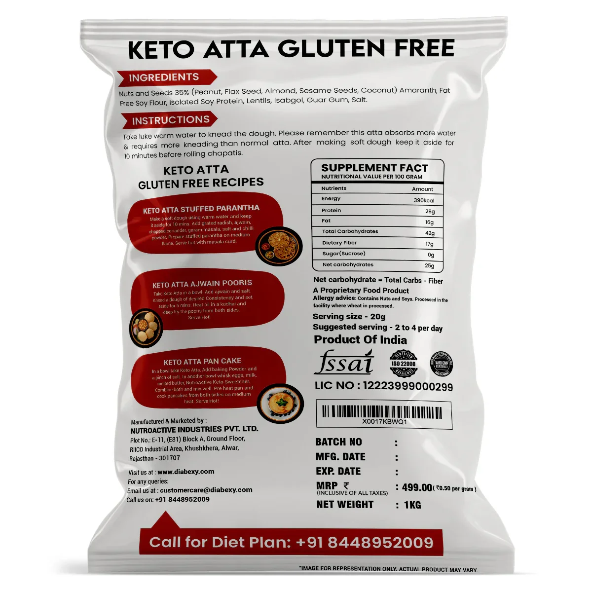 NutroActive Keto Atta Gluten Free Ultra Low Carb Flour - 1kg - Image 2