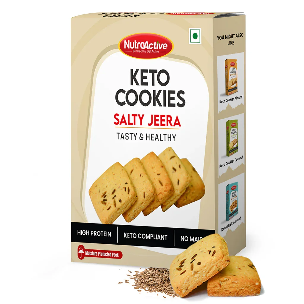 NutroActive Keto Jeera Cookies Salted 0.5g Net Carb Zero Sugar - 200g