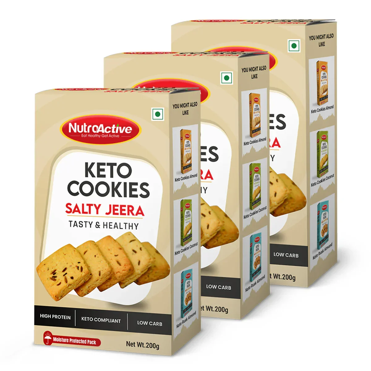 NutroActive Keto Jeera Cookies Salted 0.5g Net Carb Zero Sugar - 200g - Image 8