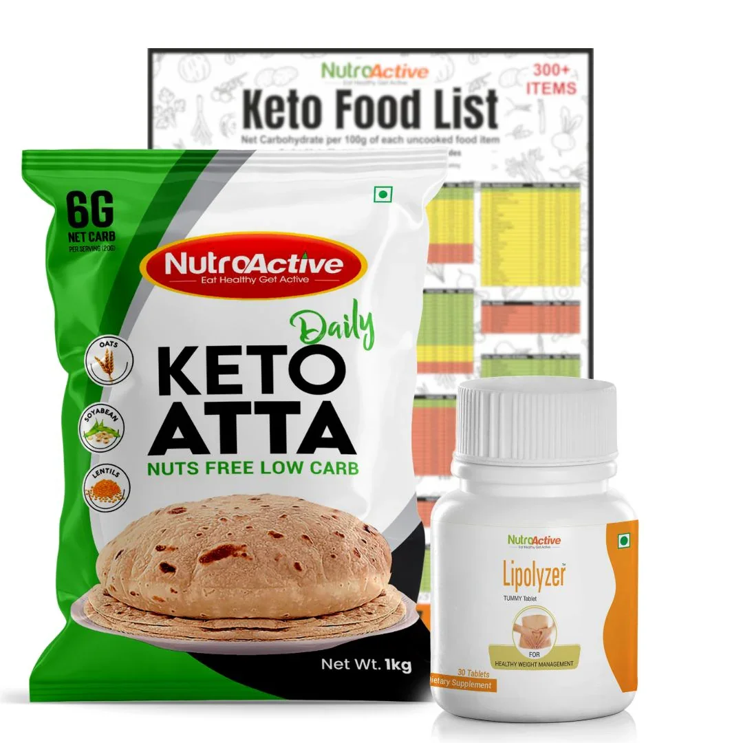 Weight Loss Kit (Keto Atta Daily 1 kg, Lipolyzer Tummy Tablet, Keto Food List