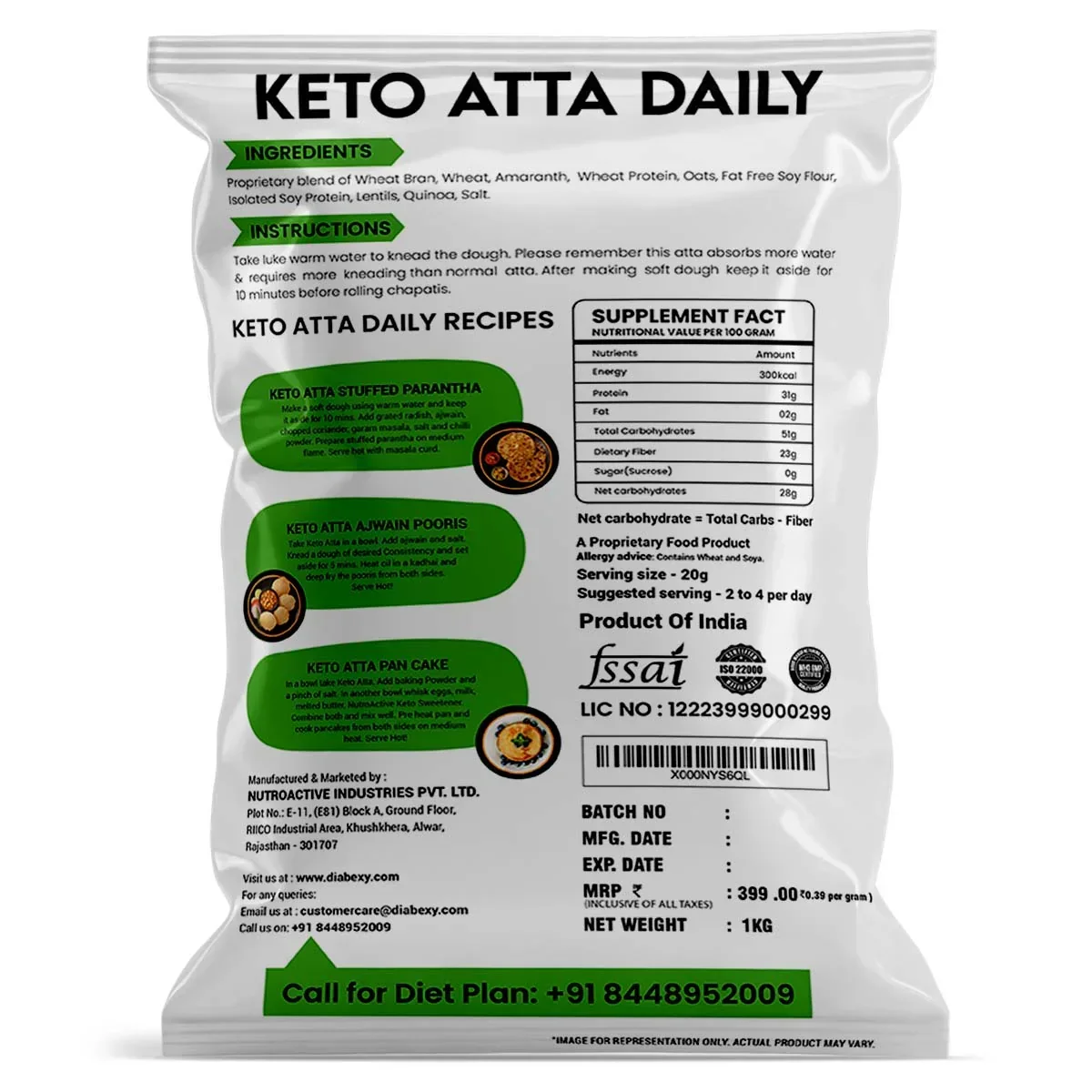Weight Loss Kit (Keto Atta Daily 1 kg, Lipolyzer Tummy Tablet, Keto Food List - Image 3